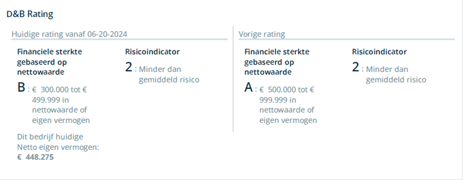 Weergave van D&B Rating