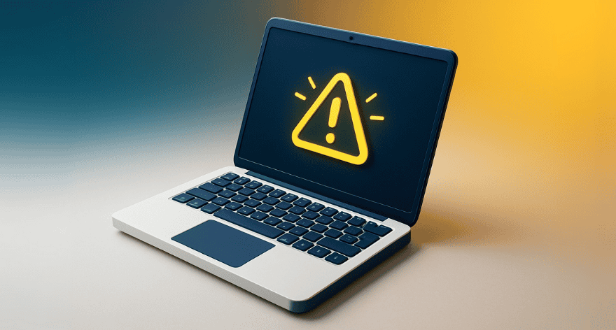 laptop met gevaren driehoek op scherm
