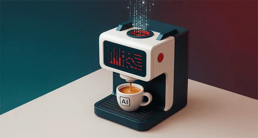 Koffieapparaat met AI op koffiekopje